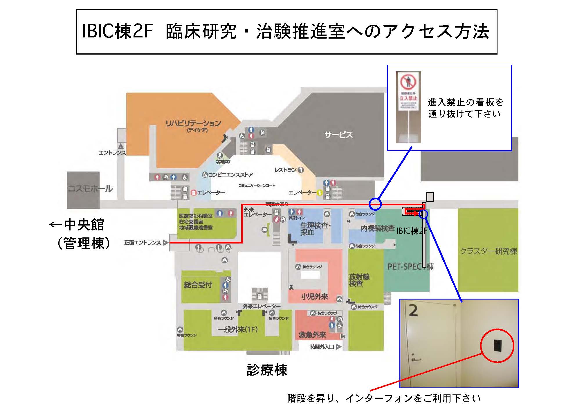 IBIC棟２F　臨床研究推進部へのアクセス方法